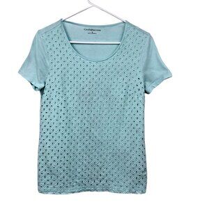 Croft & Barrow Top Womens S Used Blue Eyelet Some Wash Wear